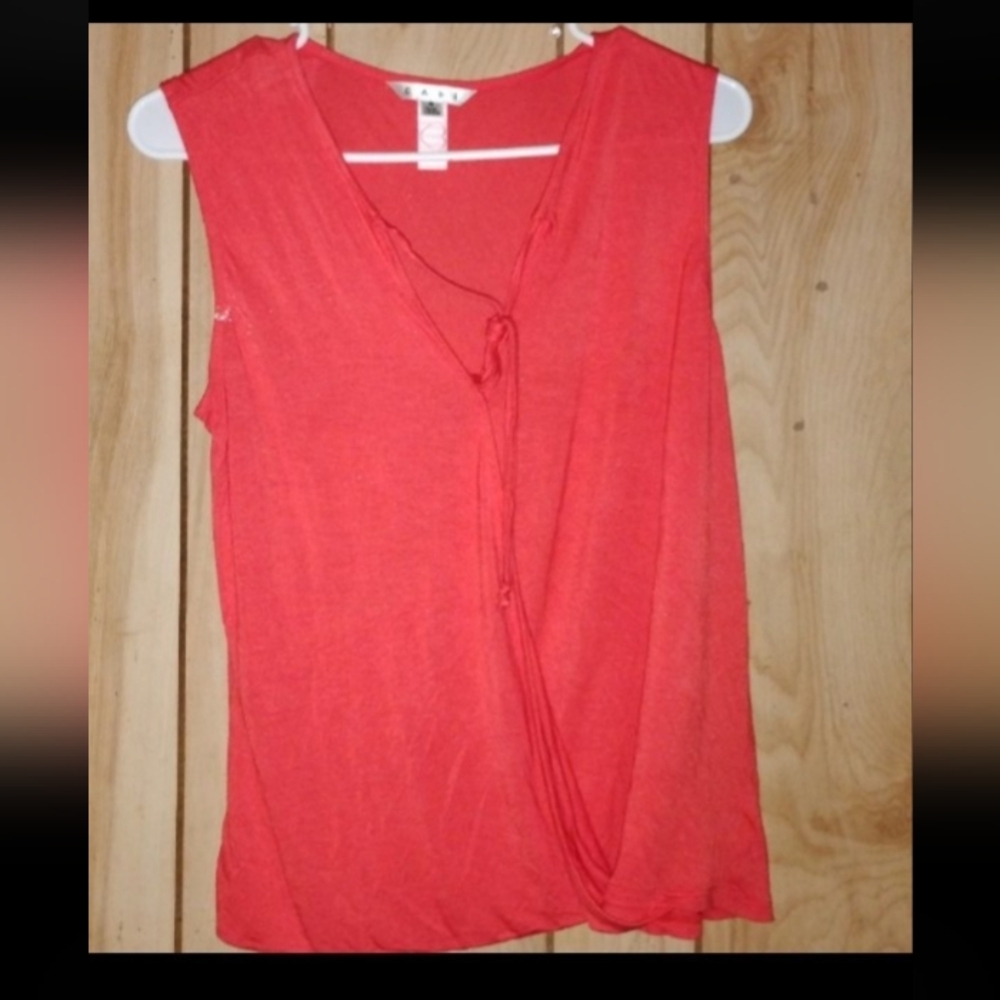 Women's Sleeveless Red/Orange Faux Wrapped Top